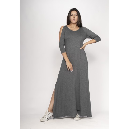 Vestido Boyrá Longo Malha Detalhe na Manga Mescla