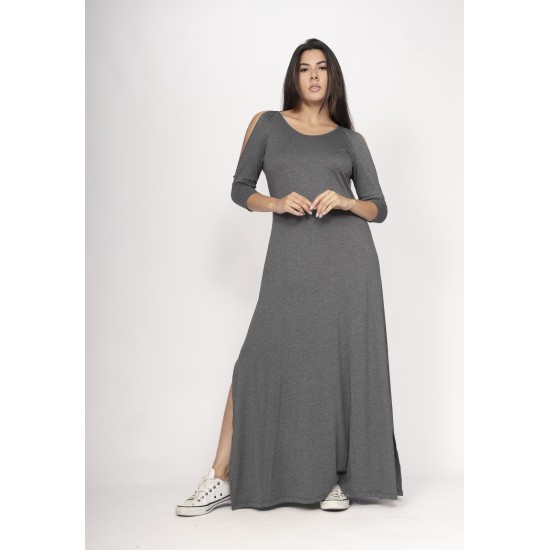 Vestido Boyrá Longo Malha Detalhe na Manga Mescla