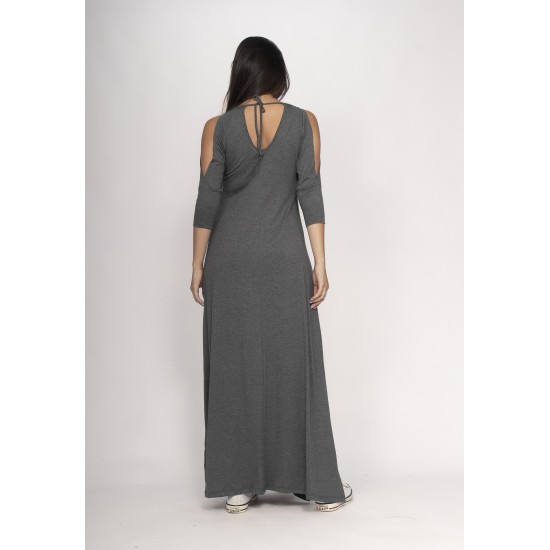 Vestido Boyrá Longo Malha Detalhe na Manga Mescla