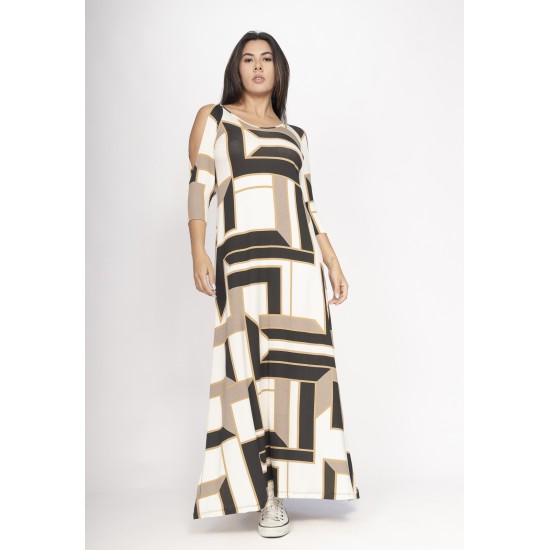 Vestido Boyrá Longo Malha Detalhe na Manga Estampa Igaci