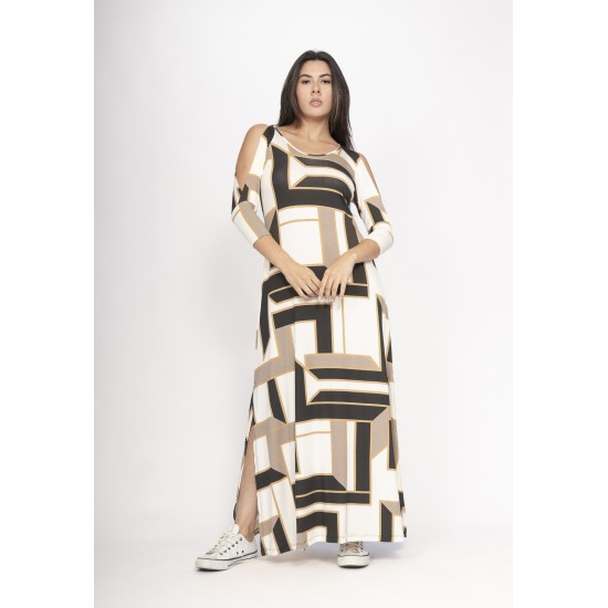 Vestido Boyrá Longo Malha Detalhe na Manga Estampa Igaci