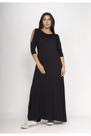 Vestido Boyrá Longo Malha Detalhe na Manga Preto