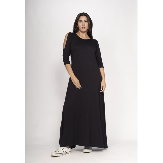Vestido Boyrá Longo Malha Detalhe na Manga Preto