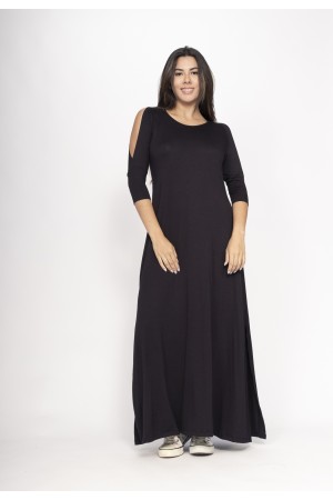 Vestido Boyrá Longo Malha Detalhe na Manga Preto