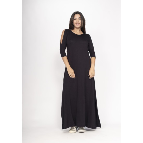 Vestido Boyrá Longo Malha Detalhe na Manga Preto