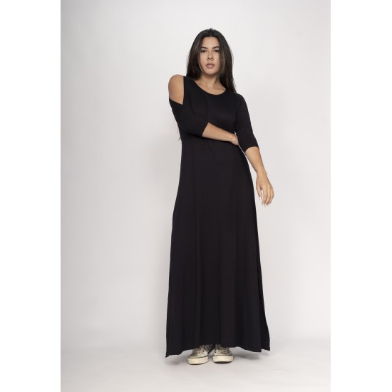 Vestido Boyrá Longo Malha Detalhe na Manga Preto