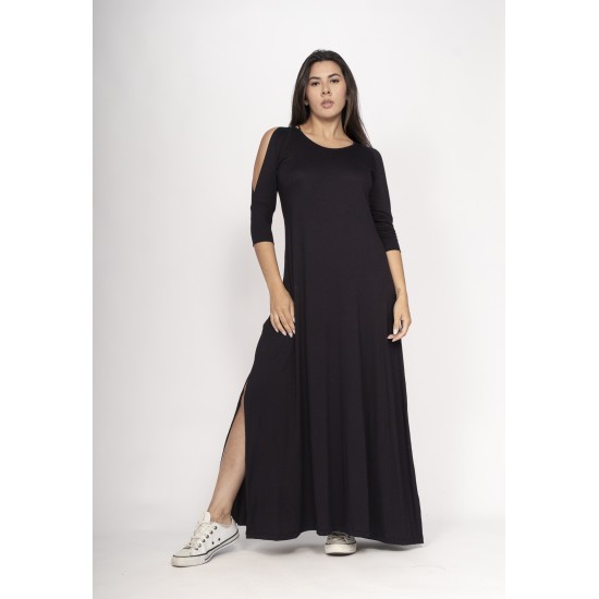 Vestido Boyrá Longo Malha Detalhe na Manga Preto