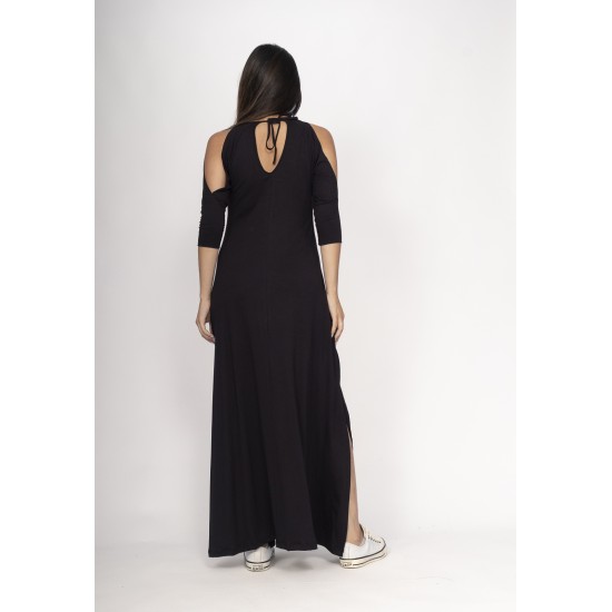 Vestido Boyrá Longo Malha Detalhe na Manga Preto