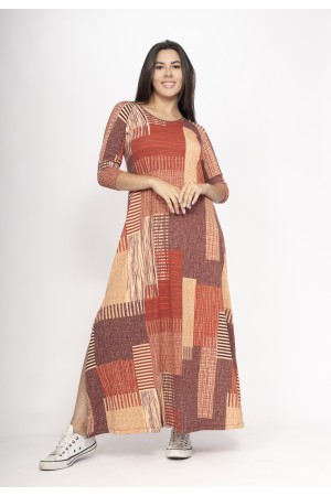 Vestido Boyrá Longo Malha Detalhe na Manga Tramas do Sol