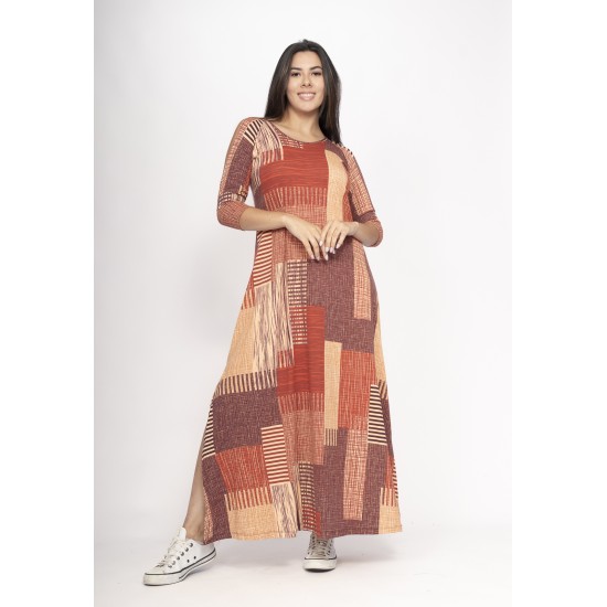 Vestido Boyrá Longo Malha Detalhe na Manga Tramas do Sol
