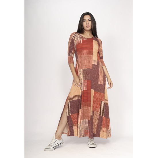 Vestido Boyrá Longo Malha Detalhe na Manga Tramas do Sol