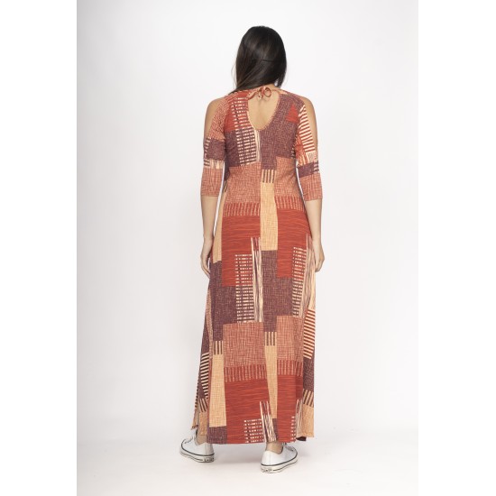 Vestido Boyrá Longo Malha Detalhe na Manga Tramas do Sol