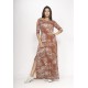 Vestido Boyrá Longo Malha Detalhe na Manga Estampa Palmas da Terra