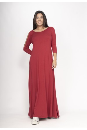 Vestido Boyrá Longo Malha Detalhe na Manga Bordô