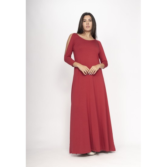 Vestido Boyrá Longo Malha Detalhe na Manga Bordô