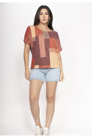 Blusa Básica Morcego Malha Gola Canoa Manga Curta Tramas do Sol