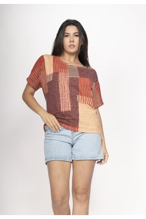 Blusa Básica Morcego Malha Gola Canoa Manga Curta Tramas do Sol