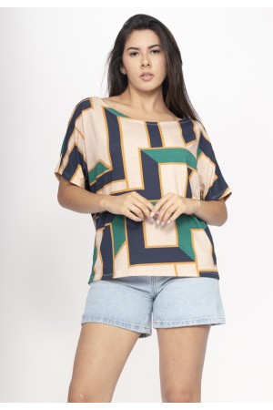 Blusa Básica Morcego Malha Gola Canoa Manga Curta Chapada de Areia
