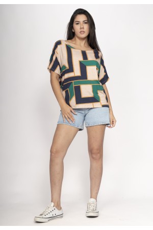 Blusa Básica Morcego Malha Gola Canoa Manga Curta Chapada de Areia