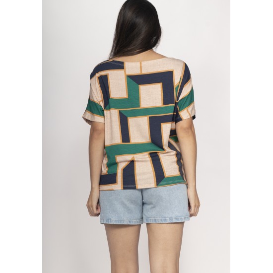 Blusa Básica Morcego Malha Gola Canoa Manga Curta Chapada de Areia
