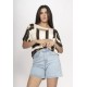 Blusa Básica Morcego Malha Gola Canoa Manga Curta Estampa Igaci