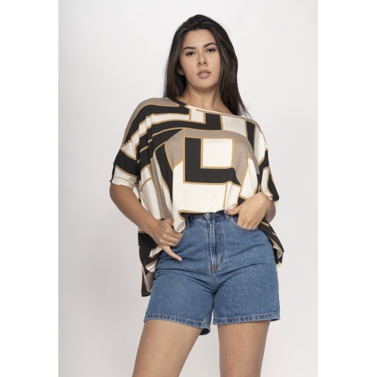 Blusa Ampla Malha Morcego Manga Curta Estampa Igaci