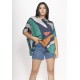 Blusa Ampla Malha Morcego Manga Curta Santa Geometrias do Tempo