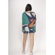 Blusa Ampla Malha Morcego Manga Curta Santa Geometrias do Tempo