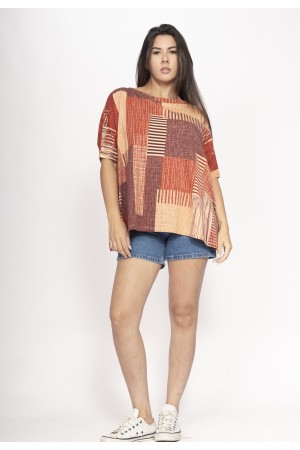 Blusa Ampla Malha Morcego Manga Curta Tramas do Sol