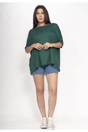 Blusa Ampla Malha Morcego Manga Curta Verde