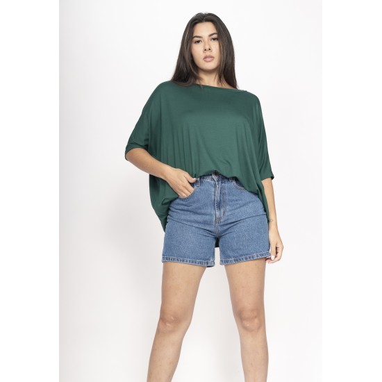 Blusa Ampla Malha Morcego Manga Curta Verde