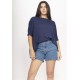 Blusa Ampla Malha Morcego Manga Curta Azul Marinho