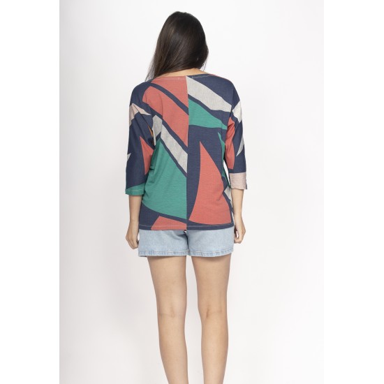 Blusa Morcego Ampla Manga 3/4 Geometrias do Tempo