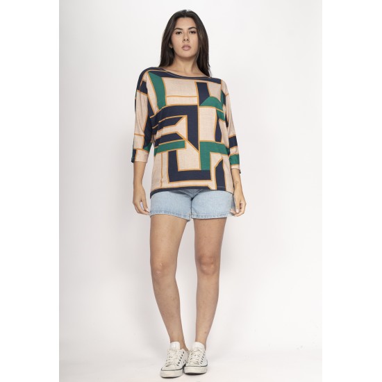 Blusa Morcego Ampla Manga 3/4 Chapada de Areia