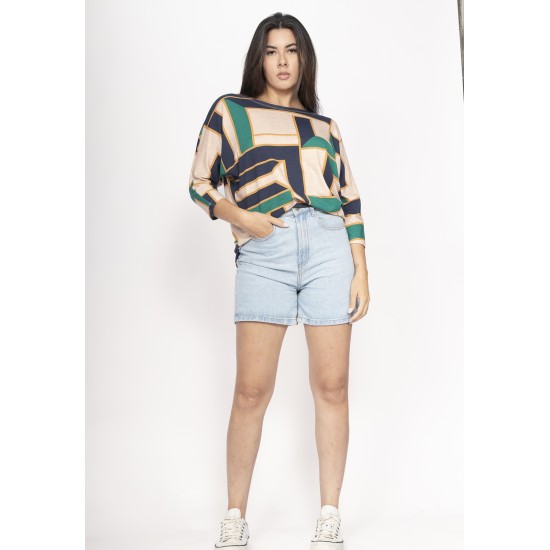 Blusa Morcego Ampla Manga 3/4 Chapada de Areia