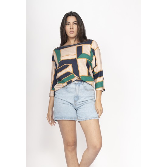 Blusa Morcego Ampla Manga 3/4 Chapada de Areia