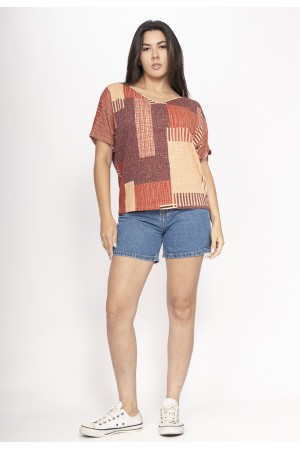 Blusa Básica Morcego Malha Gola V Manga Curta Tramas do Sol