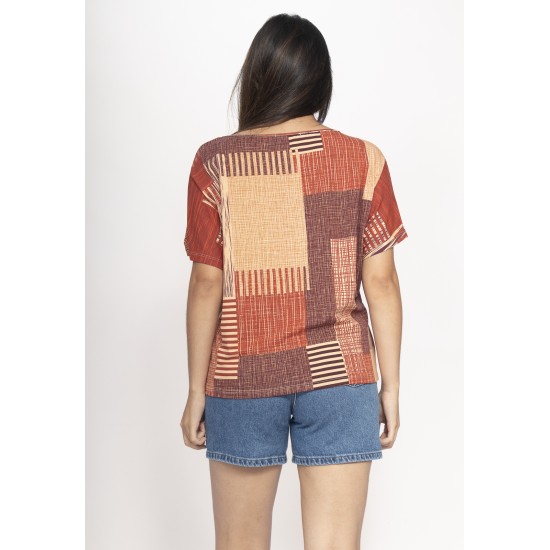 Blusa Básica Morcego Malha Gola V Manga Curta Tramas do Sol