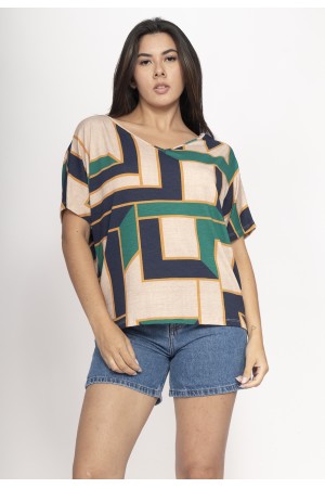 Blusa Básica Morcego Malha Gola V Manga Curta Chapada de Areia