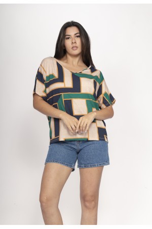 Blusa Básica Morcego Malha Gola V Manga Curta Chapada de Areia