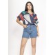 Blusa Básica Morcego Malha Gola V Manga Curta Geometrias do Tempo