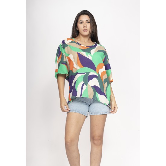 Blusa Morcego Ampla Tangará Estampa Brisa do Mar