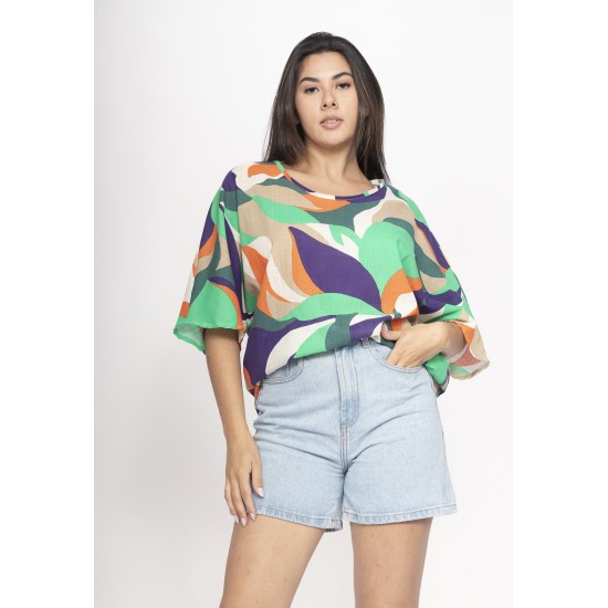 Blusa Morcego Ampla Tangará Estampa Brisa do Mar