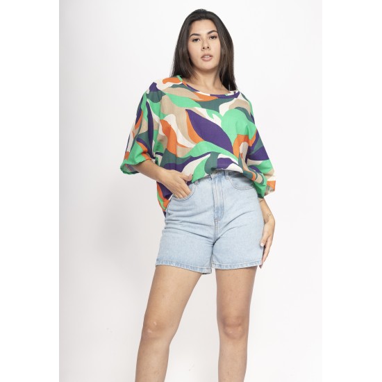 Blusa Morcego Ampla Tangará Estampa Brisa do Mar