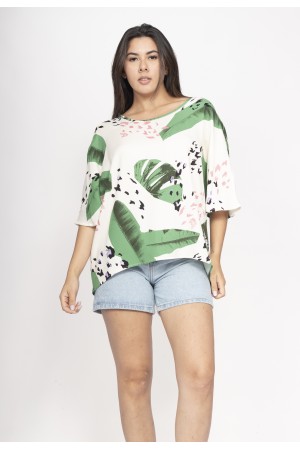 Blusa Morcego Ampla Tangará Estampa Folhagem Poética