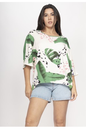 Blusa Morcego Ampla Tangará Estampa Folhagem Poética