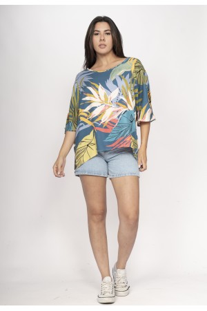 Blusa Morcego Ampla Tangará Estampa Brisa Botânica