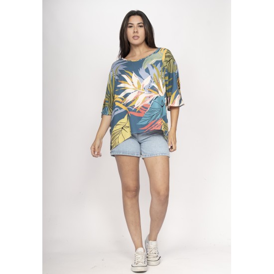 Blusa Morcego Ampla Tangará Estampa Brisa Botânica
