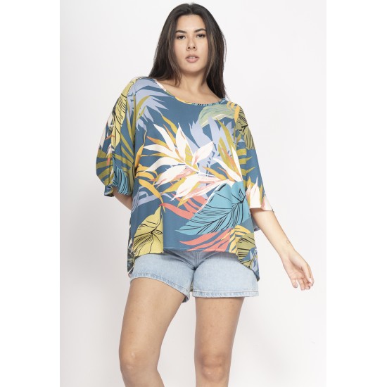 Blusa Morcego Ampla Tangará Estampa Brisa Botânica