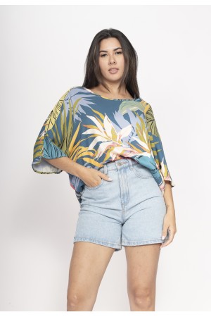 Blusa Morcego Ampla Tangará Estampa Brisa Botânica